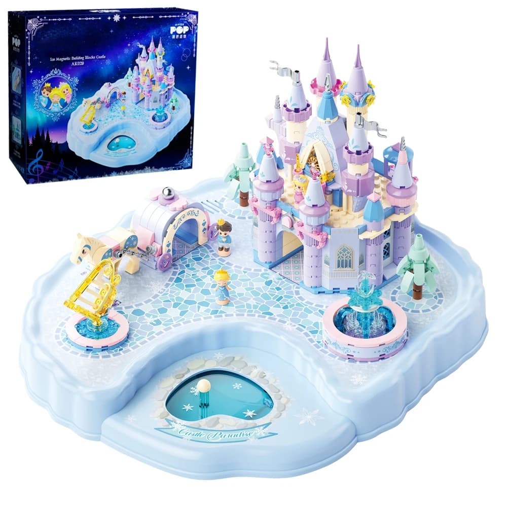 Creativo ghiaccio neve musica magnetica blocchi di costruzione set principessa castello palazzo modello fai da te assemblaggio mattoni giocattoli per ragazze regalo per bambini