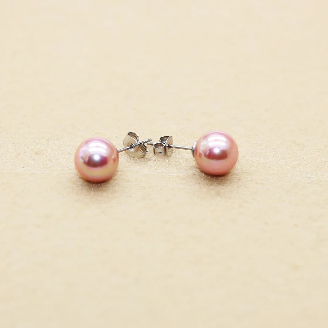 1 paio di stile breve in acciaio inossidabile con perline di conchiglia perle rosa viola orecchini push-back 4/6/8/10mm non sbiadiscono anallergici
