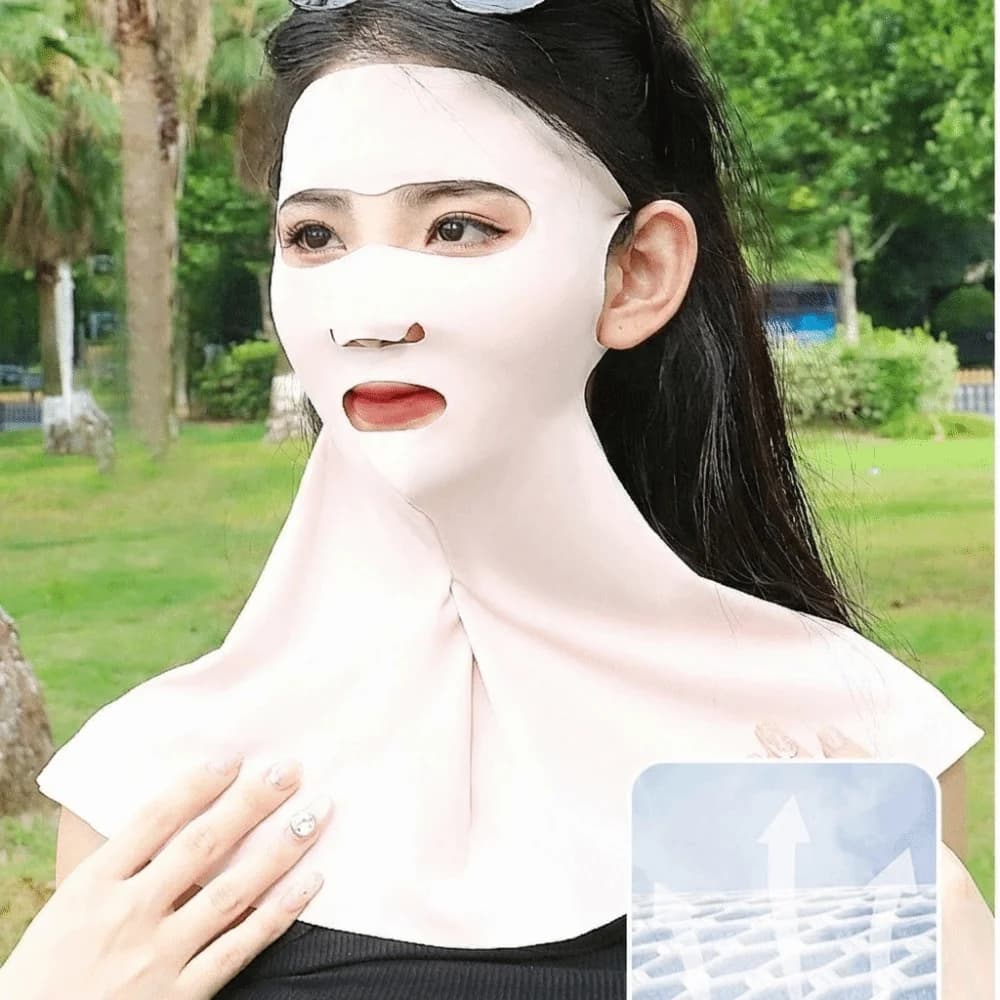Simple Solar Protective Screen in Ice Silk, Solid Color, in Polyester, Breathable, Full Cover Face and Collo, for Sport