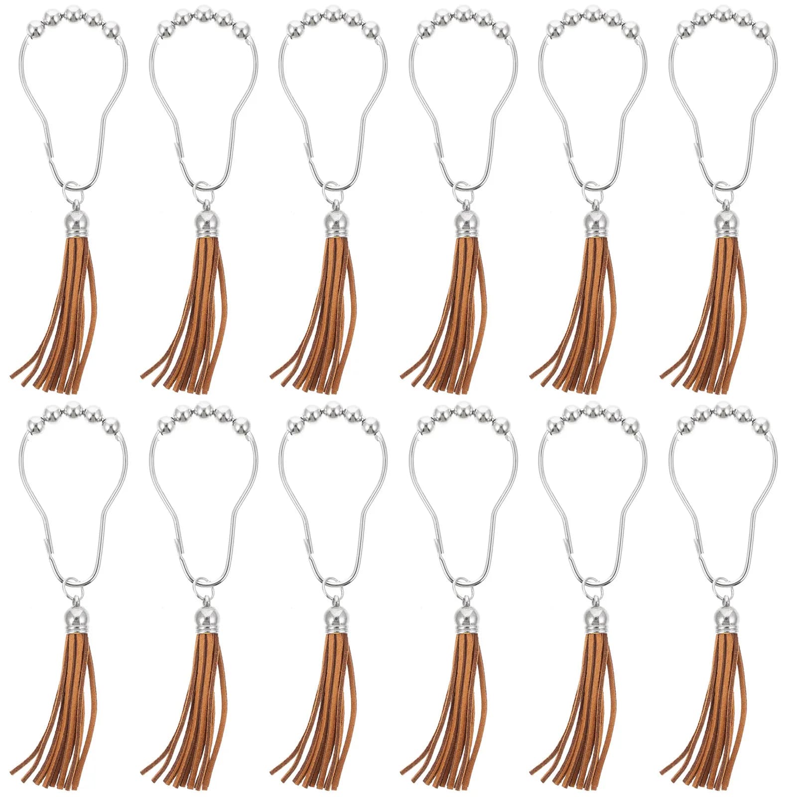 12Pcs Shower Curtain Hooks Tassel Decor Elegant Bathroom Curtain Bead Hangers Space-Saving Creative Hanging Hooks