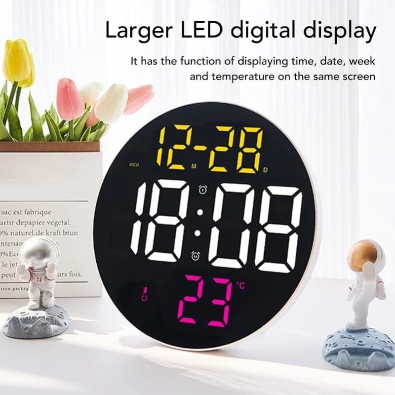 12 24 hour round digital wall clock silent LED wall clock powered by USB for living room, bedroom, classroom, office