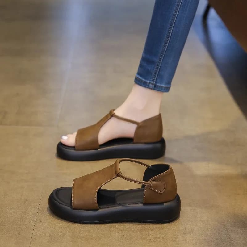 Flat Sandal for Women, 2026 New Style, Suitable for Summer Outerwear, Versatile Vintage Open-toe Thick-soled Casual Roman Shoe