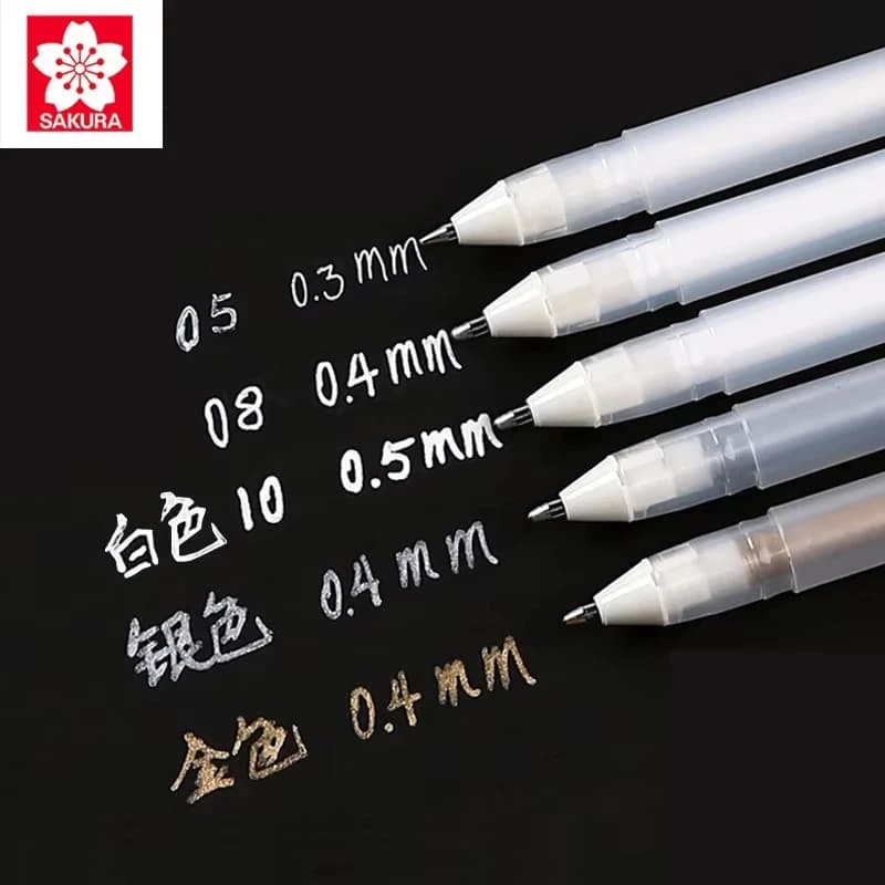 3PCS SAKURA Gelly Roll Penne Gel Evidenziare Pennarello per Journaling Art Disegno Inchiostro bianco classico Punto assortito Fine Medio audace