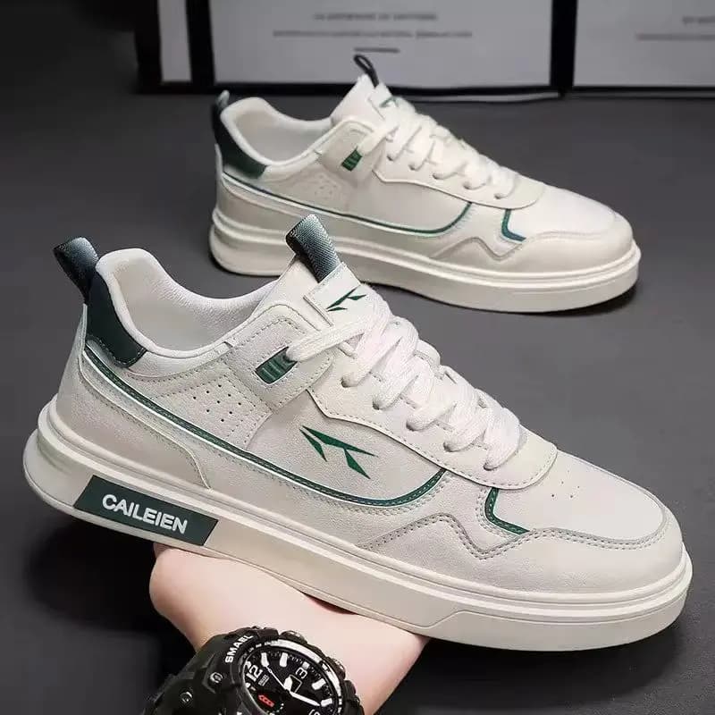 Scarpe bianche traspiranti da uomo, alla moda e versatili, suola spessa, superficie in pelle antiscivolo, scarpe casual, scarpe sportive