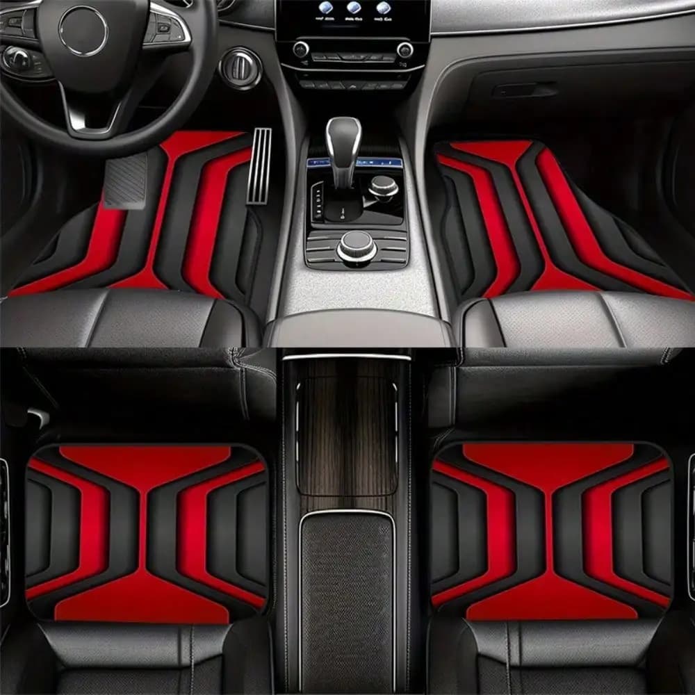 2 pezzi/4 pezzi di tappetini per auto stampati in rosso e nero | Poliester resistente, applicabile universalmente per camion, berline, SUV