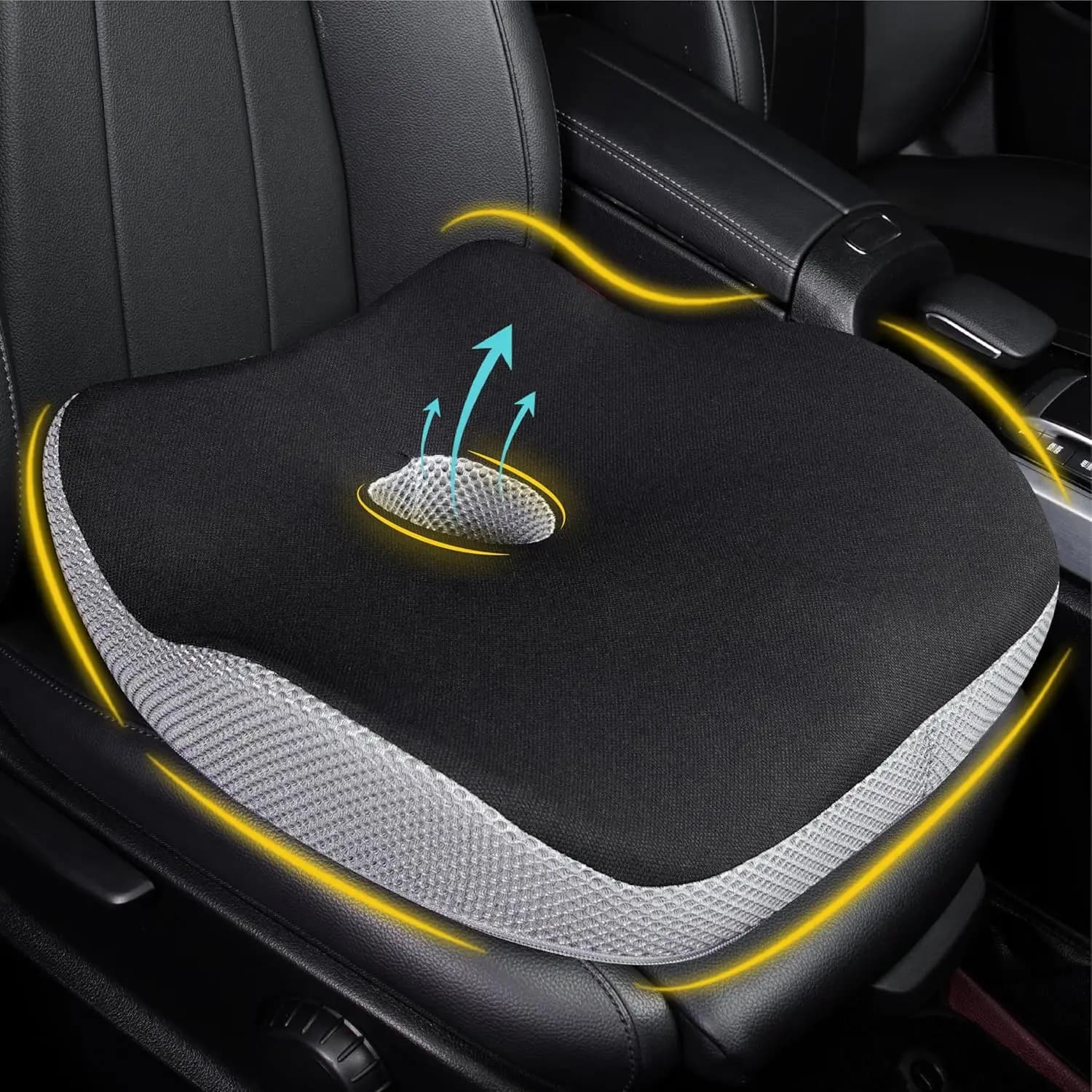 Cuscino Ergonomico in Memory Foam per Sedile Auto per Alleviare il Dolore Sciatico - Cuscino Nero e Grigio per Lunghi Viaggi