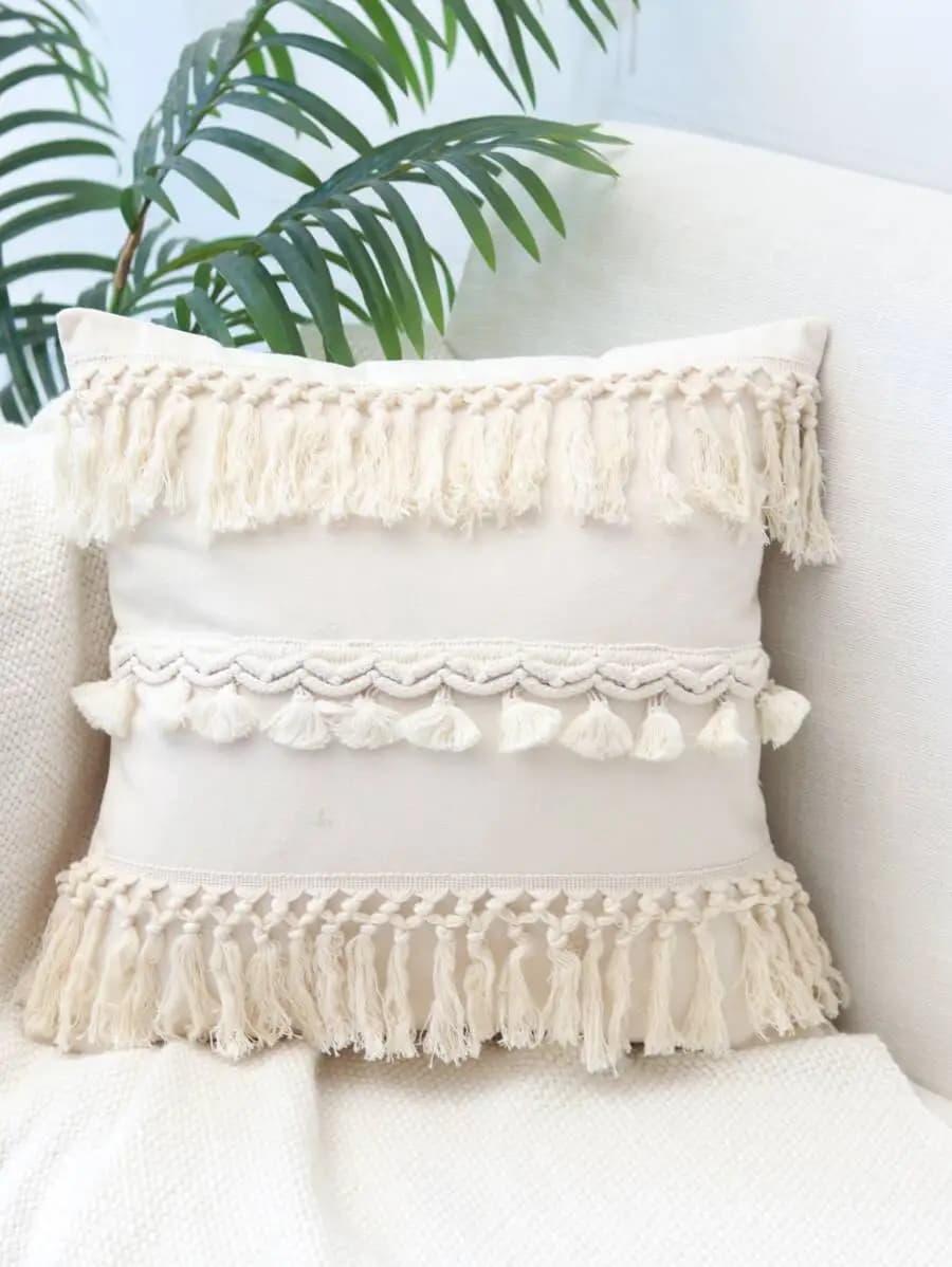 Fodera per cuscino decorativa con nappe, senza imbottitura, federa beige, per divano, soggiorno