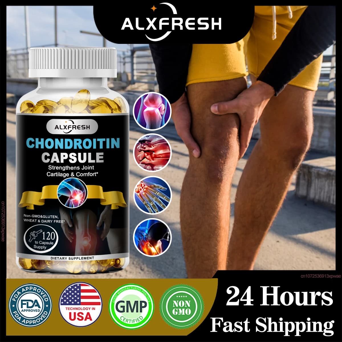 Alxfresh Condroitin Glucosamina Capsule Compressa di curcuma per ginocchio, salute delle articolazioni, integratore nutrizionale rapido per ossa