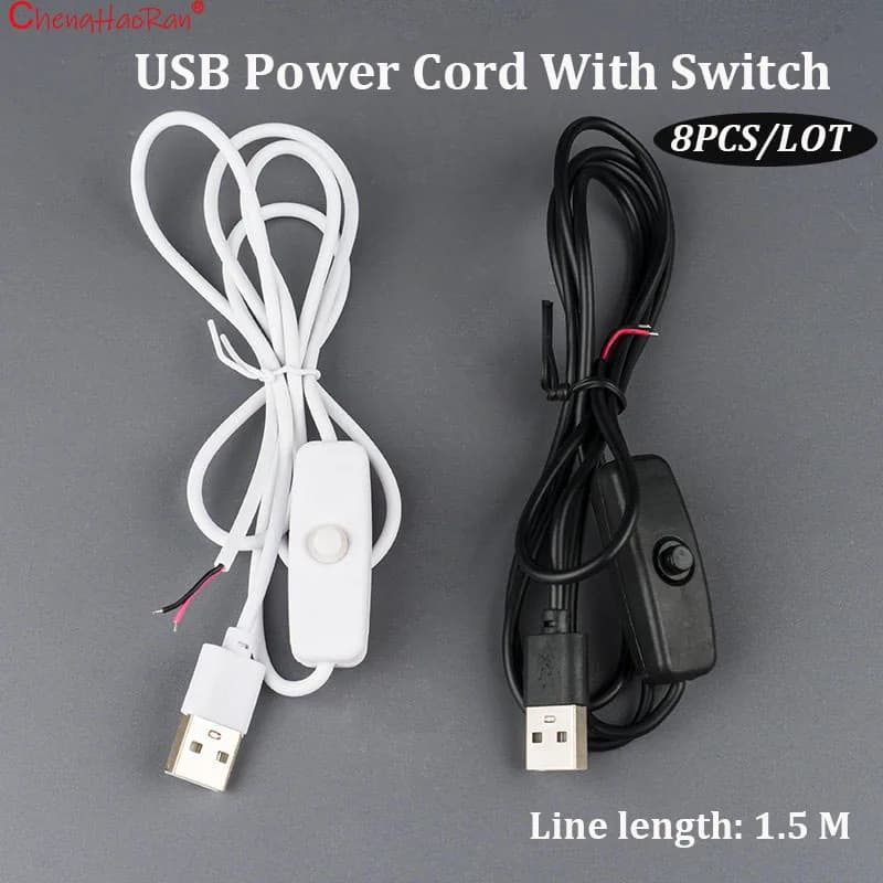 8 Pezzi Cavo di Alimentazione USB da 1,5M per Lampada da Scrivania con Interruttore, Cavo per Luce Notturna a LED con Clip, Interfaccia di Alimentazione, Accessori per Fai da Te e Giocattoli