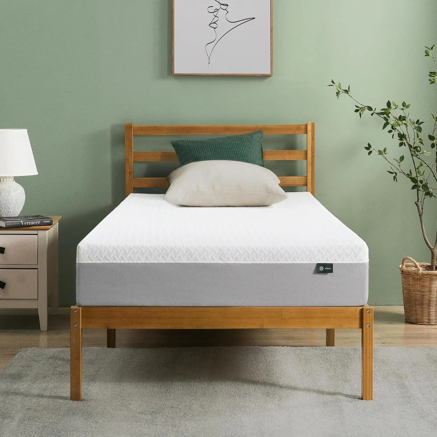 Twin Green Tea Memory Foam Mattress 10 Inch, Fiberglass Free Medium Feel, Breathable Airflow for Pressure Relief, Bed in a Box