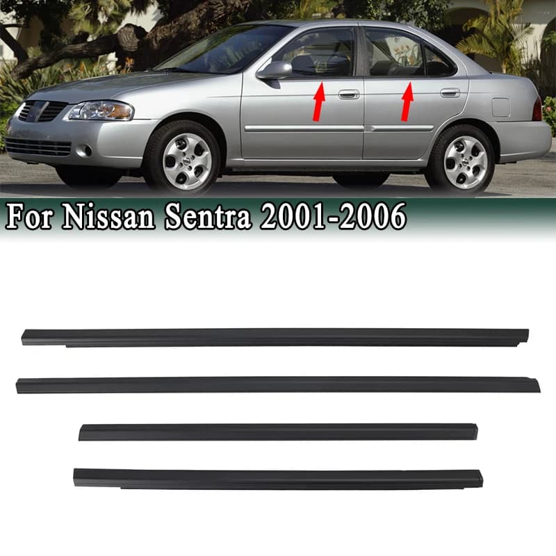 Per Nissan Sentra 2001-2006 Guarnizione Finestrino Esterno 4 Pezzi Modanatura Guarnizioni Portiera Laterale 80820-5M00A 80821-5M00A
