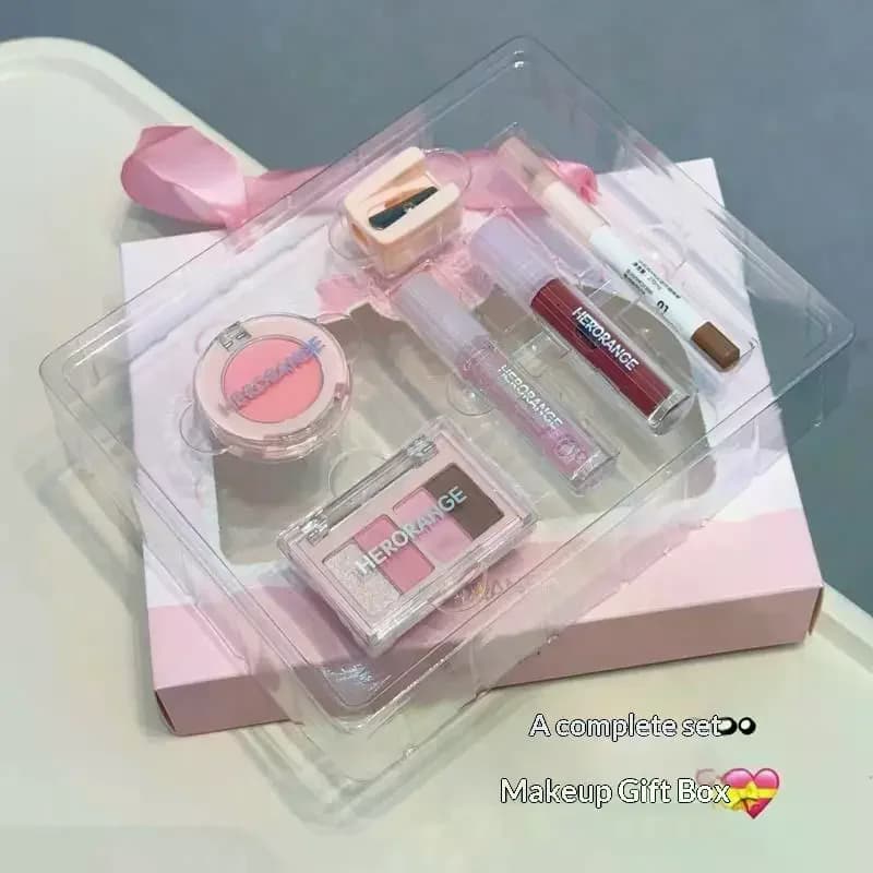6-piece HERORANGE makeup set includes lip gloss, eyeliner, fard, umbrella, long-lasting, waterproof, cosmetic set