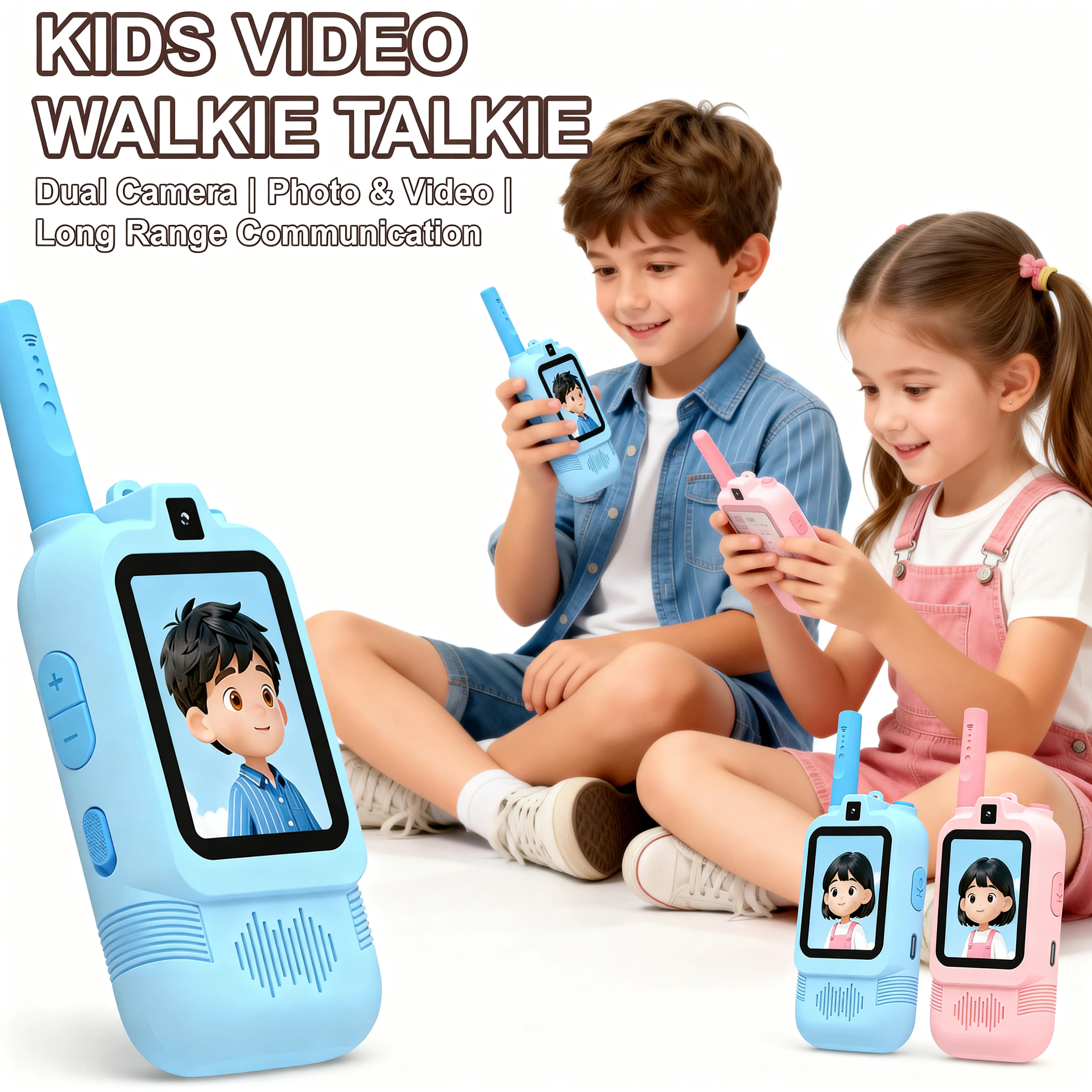 Walkie Talkie Video per Bambini con Schermo HD da 2 Pollici, Doppia Fotocamera, Ricaricabile, Chiamata HD con Un Clic, Interfono per Bambini, Gadget Tecnologici