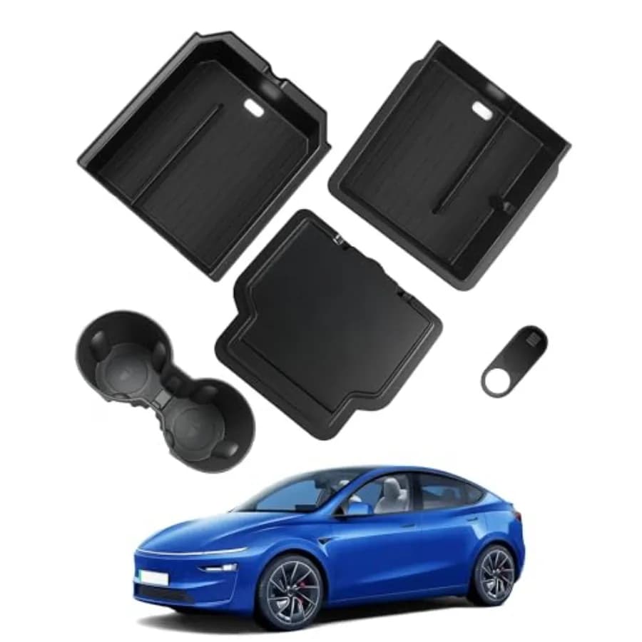 Accessori 2026: NUOVO Organizer per Console Centrale Tesla (5 Pezzi) [Rivestimento Silenzioso, Scorrimento Fluido] Scatola Nascosta per Bracciolo e Portabicchieri