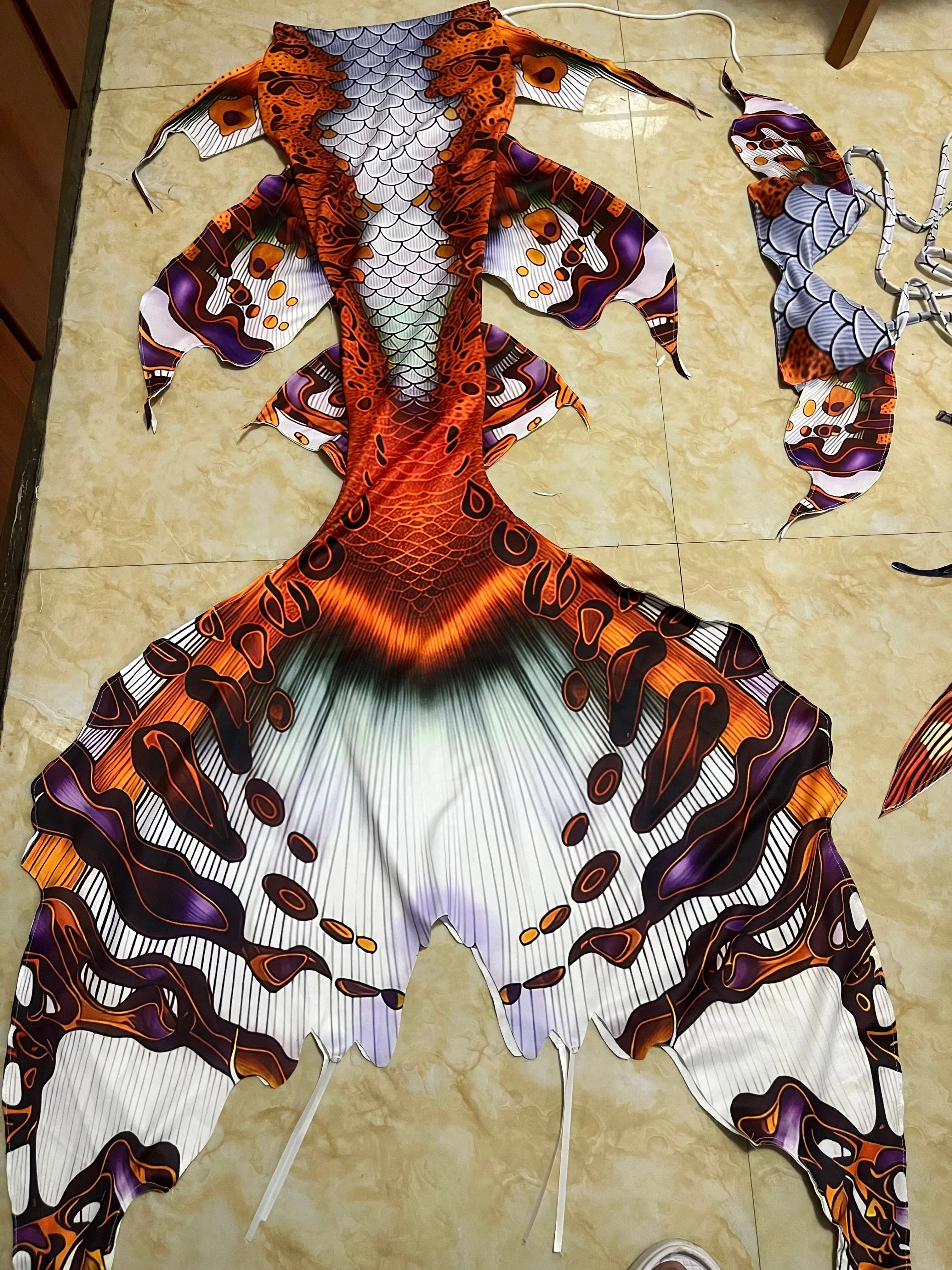 Costume da Sirena Arancione per Adulti, per Vacanze al Mare, con Coda da Sirena e Accessori per Fotografia ad Alta Definizione
