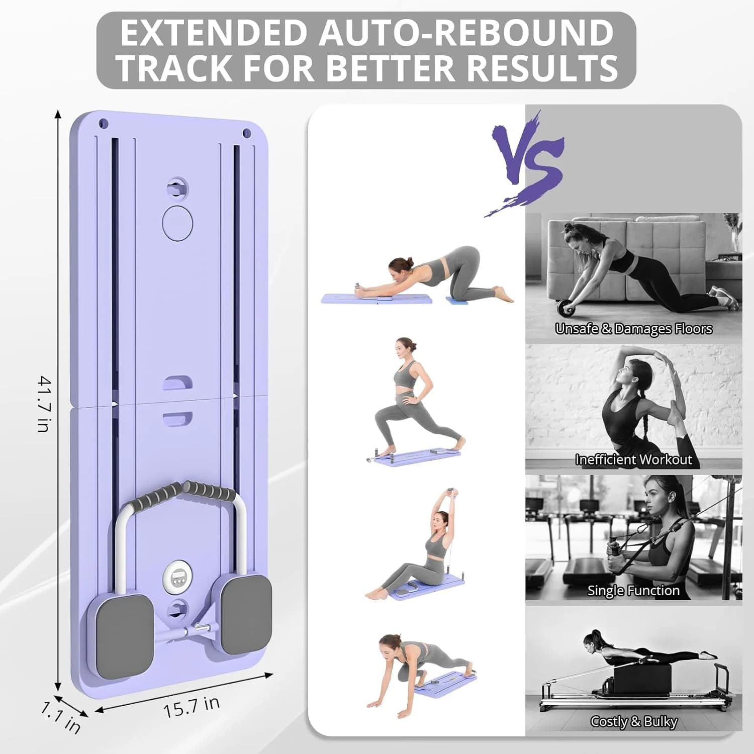 Foldable Multifunctional Pilates Reformer Board with Ab Roller Home Gym Workout Training Board