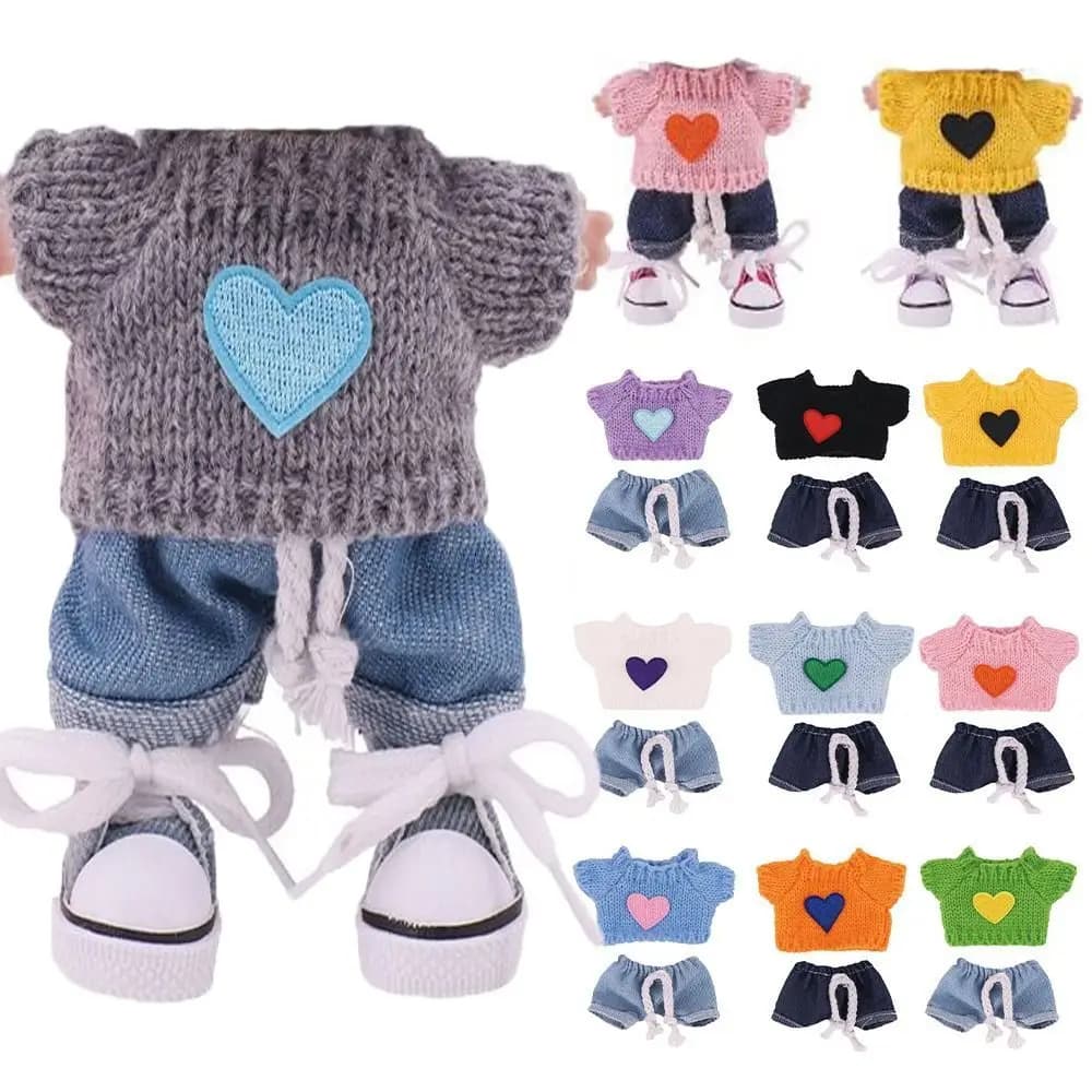 Sostituzione di vestiti per bambole multicolori alla moda fai da te per set di bambole Set di jeans per maglioni fatti a mano per bambole in cotone