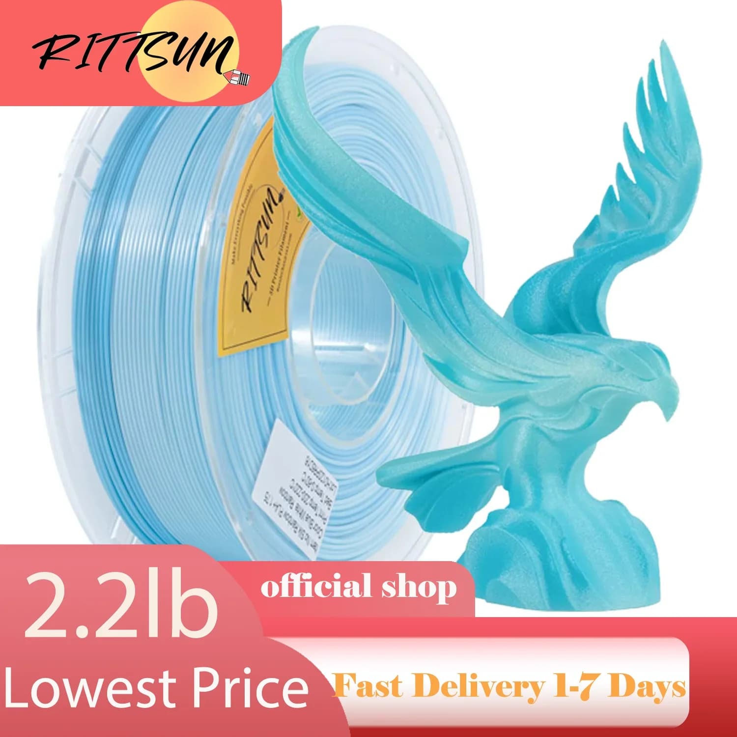 Filamento Seta PLA Sfumato RITTSUN 1.75mm — Filamento per Stampa 3D Effetto Seta Scintillante Rosso-Oro, Bobina da 1kg (2.2 libbre), Alta Lucentezza