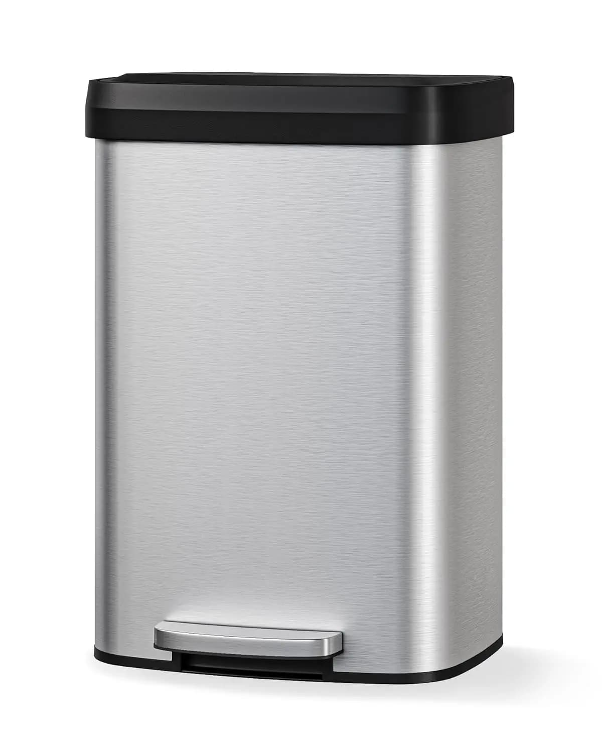 Cestino per Rifiuti in Acciaio Inox da 50L (13 Galloni), Coperchio a Chiusura Morbida, Contenitore Antiruggine per Cucina con Bordo per Sacchetto, Argento