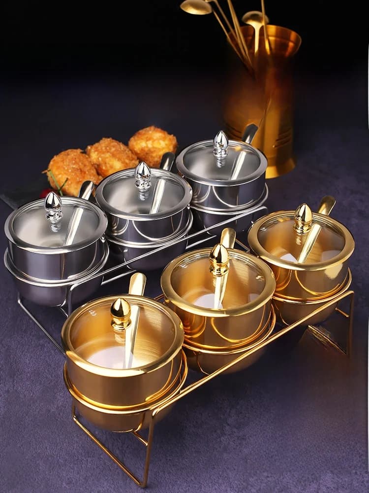 Set di Barattoli per Spezie in Acciaio Inox 304 Dorato, Uso Commerciale, Contenitori per Condimenti, Olio, Pepe, Sale, Organizzazione Cucina