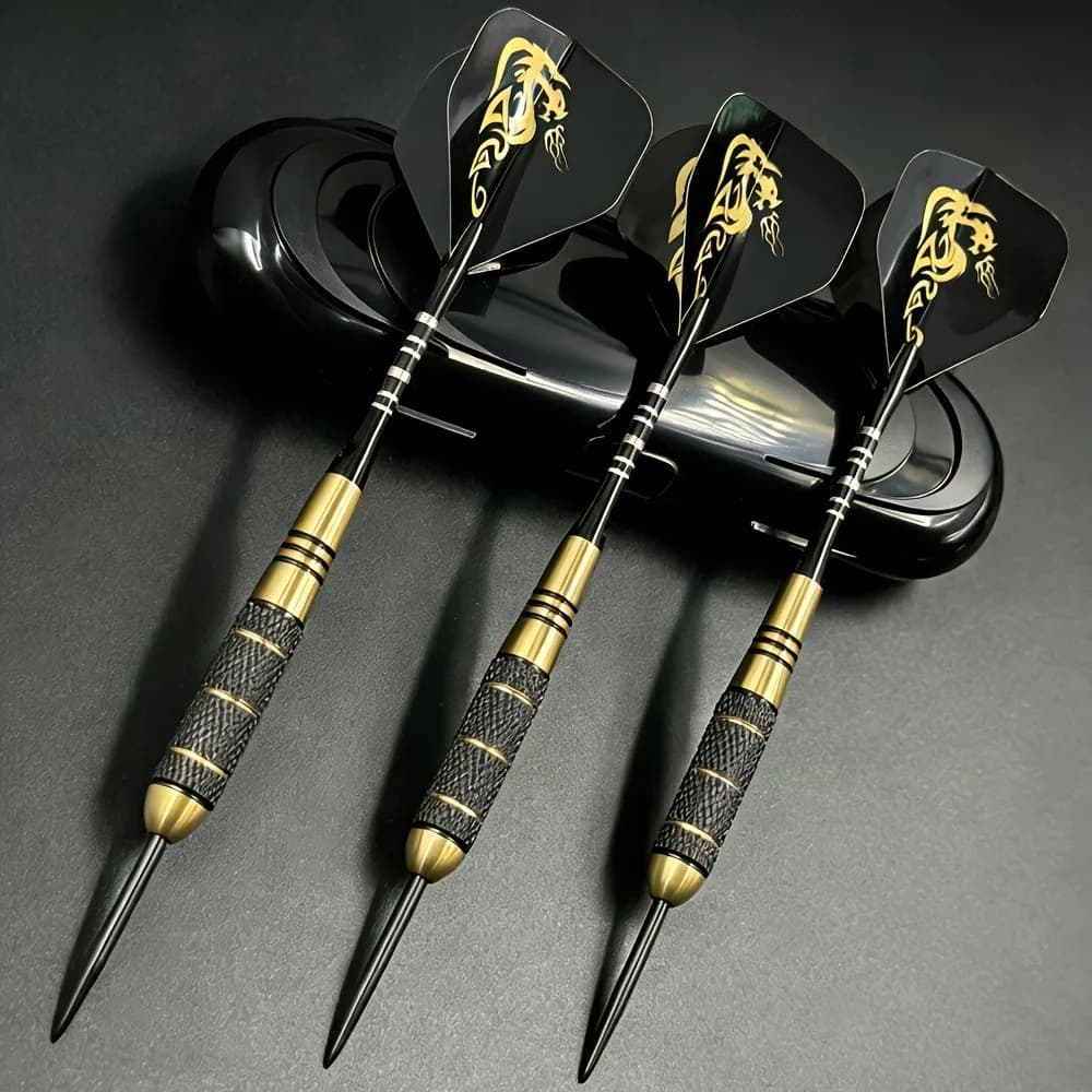 3pcs 24g Black and Golden Practice Darts Set | Dragon Pattern Tails, Stainless Steel Tips, Suitable for Beginners