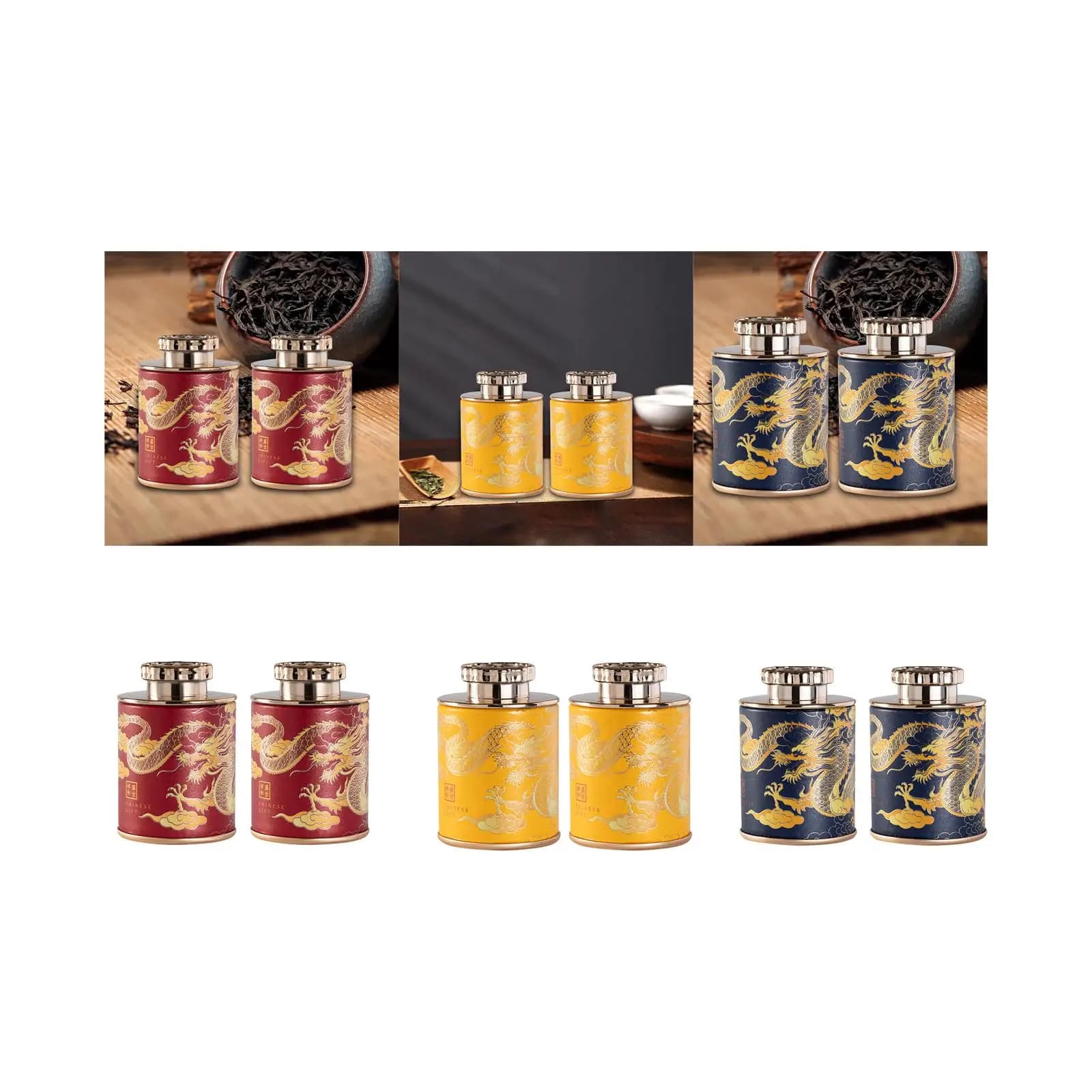 2Pcs Tea Storage Container Reusable Traditional Style Loose Tea Tin Tea Jar for Dining Room Wedding Hotel Kitchen Decoration