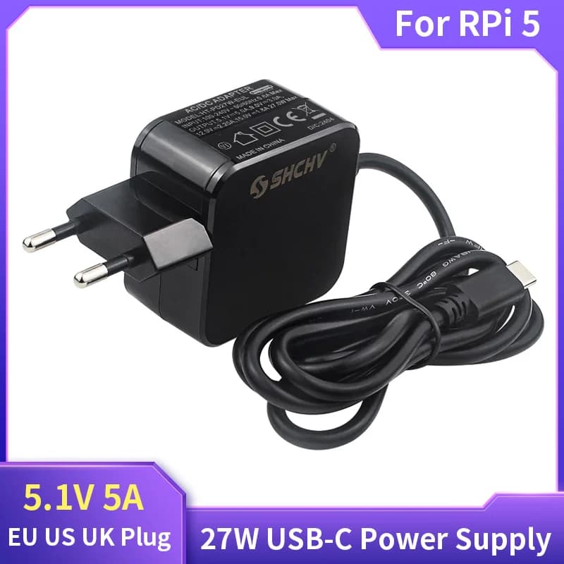 Raspberry Pi 5 power supply 27W 5.1V 5A USB type C power adapter charger EU US UK Plug for Raspberry Pi 5 4B RPI 5