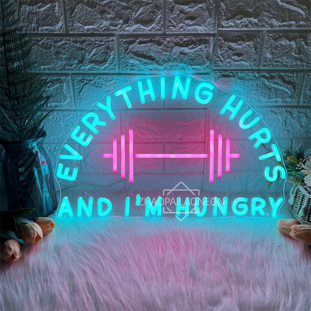 Tutto Hurts And'm Hungry Neon Led Sign Ragazzi Sala giochi Decorazione da parete Luci notturne al neon Party Bar Club Insegne per ginnassio