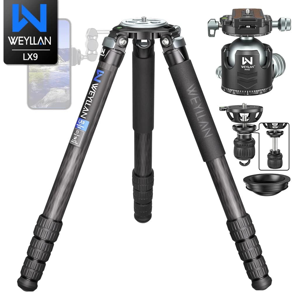 WEYLLAN tripod LX9 Carbon Fiber Heavy Duty Tripod for Camera 75 mm Bowl 40 mm leg tube Tripod with carbon fiber bowl Maximum load 40 kg