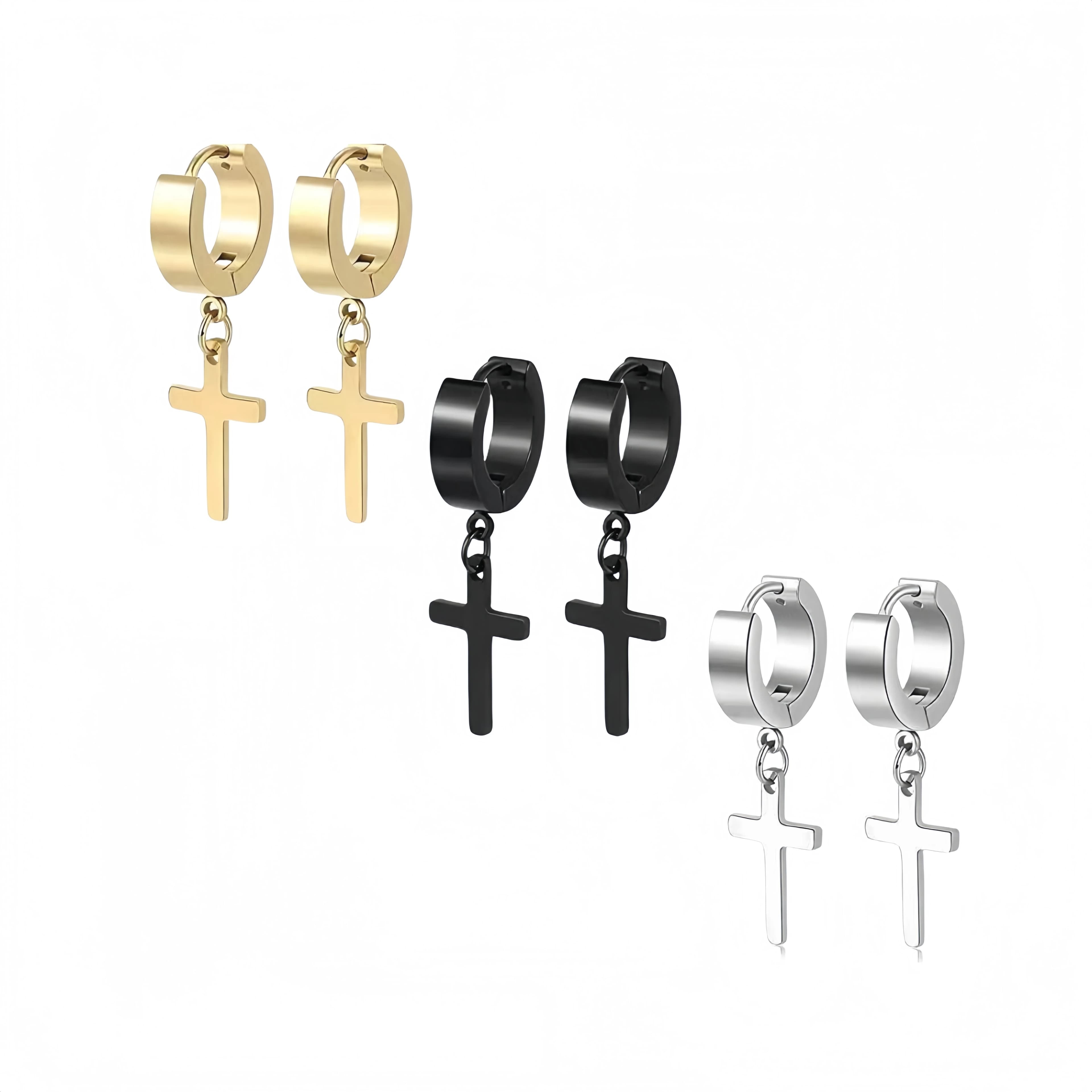 Orecchini a cerchio da donna in acciaio inossidabile con fulmine a croce nera punk per uomo Accessori per gioielli con piercing all'orecchio Y2k di piccola tendenza