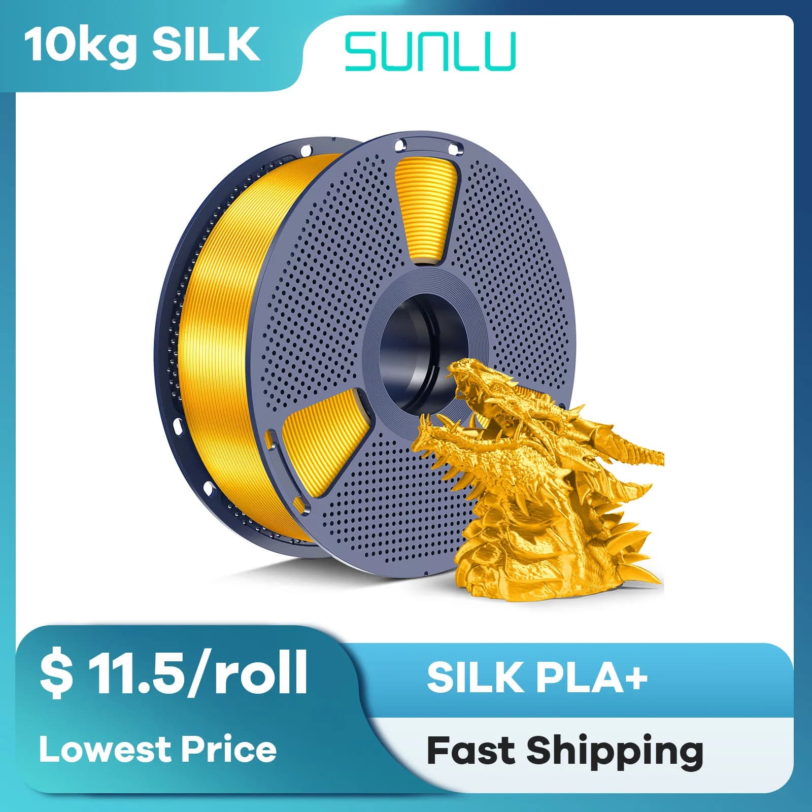 SUNLU SILK PLA+ Filament Filament 3D Printer 10 kg 1.75 mm Wire Spool Vacuum Packing Fast Shipping