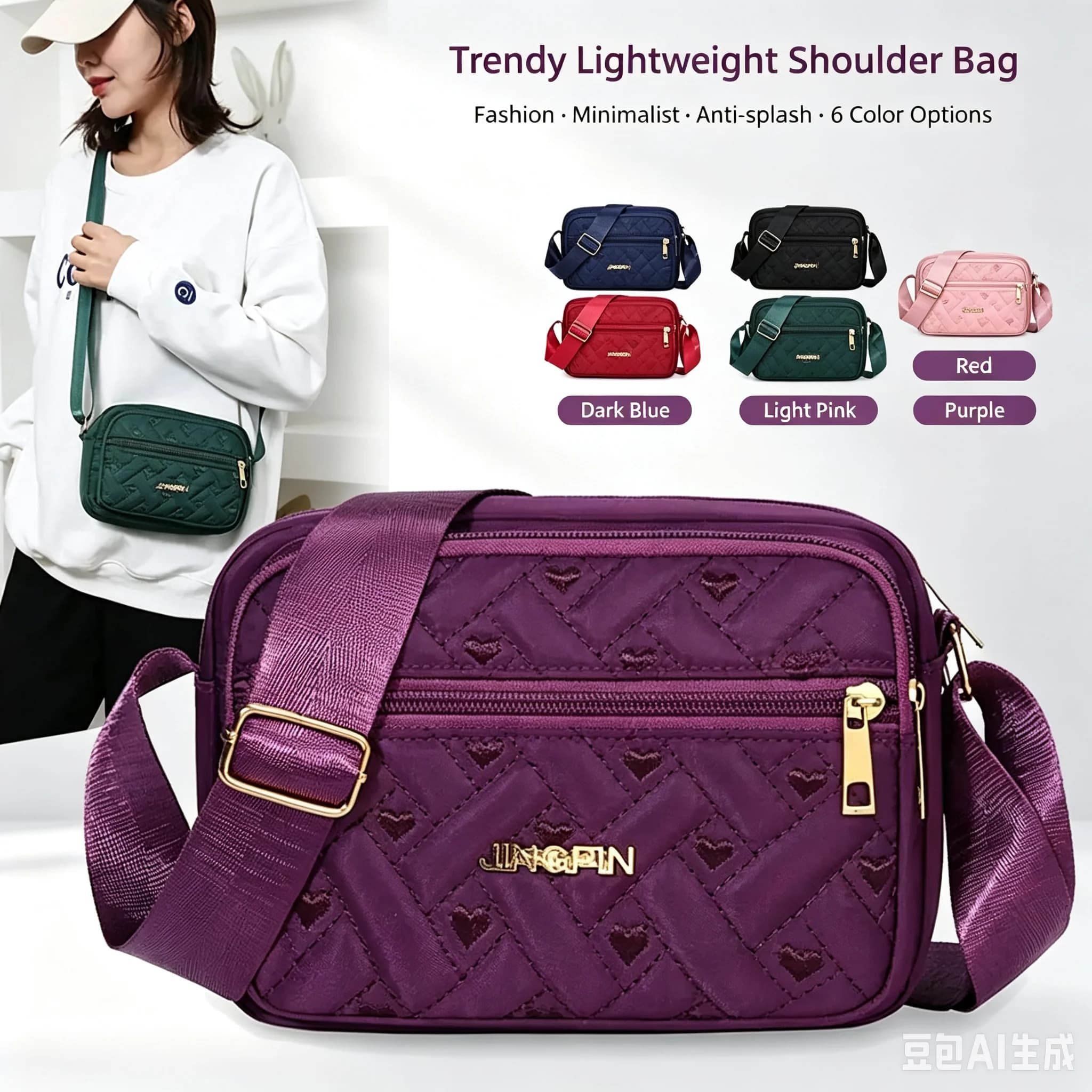 Women's Lightweight Waterproof Nylon Tote Bag Large Capacity Shoulder Handbag for Work School Daily Commute