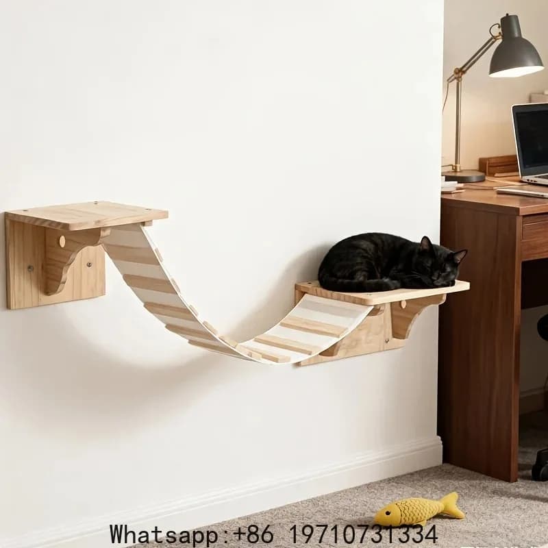 Set di Mobili da Parete per Gatti con 2 Mensole e 1 Ponte a Scala per Gatti da Interno, Accessori per Alberi e Letti