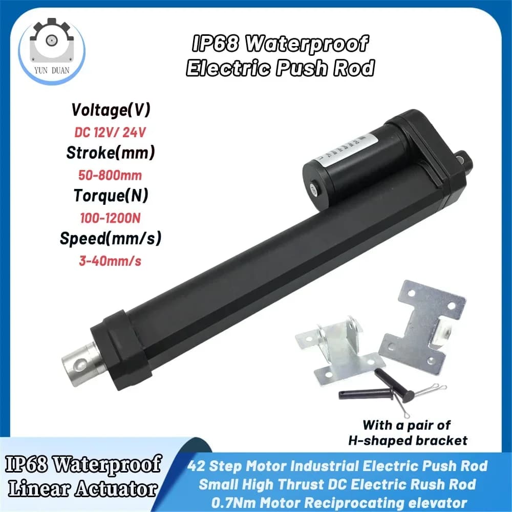 Attuatore lineare impermeabile IP68 Asta di spinta elettrica ad alta spinta 12V/24V Corsa 50-800mm Localizzatore solare Motorizzazione della porta 40mm/s