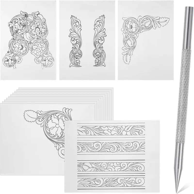 【OFF-SHELF】Scriber in pelle, raccoglitrice a punta per intaglio con motivo Descrizione Carta per la descrizione della linea e lavorazione del portafoglio