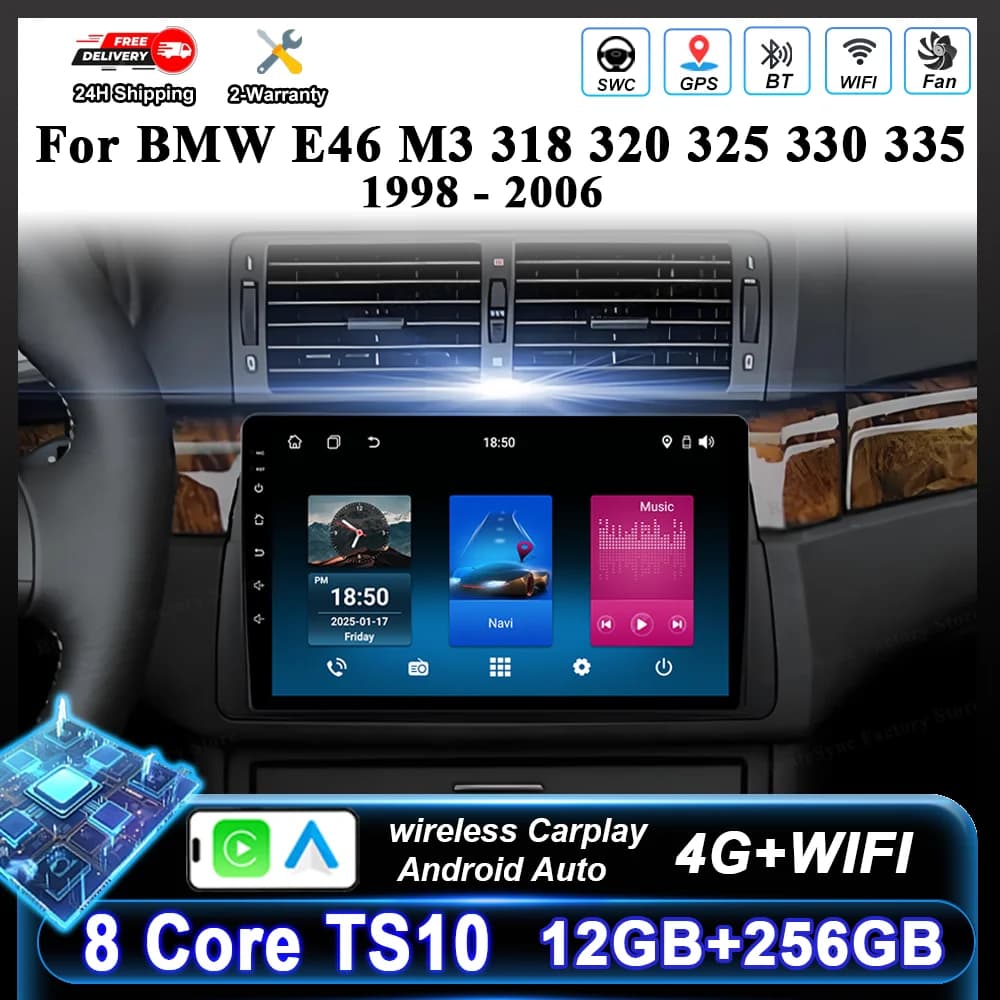 Android 16 Car DVD For BMW E46 M3 318 320 325 330 335 1998 -2006 Auto Multimedia Player Carplay Bluetooth GPS Navigation Carplay