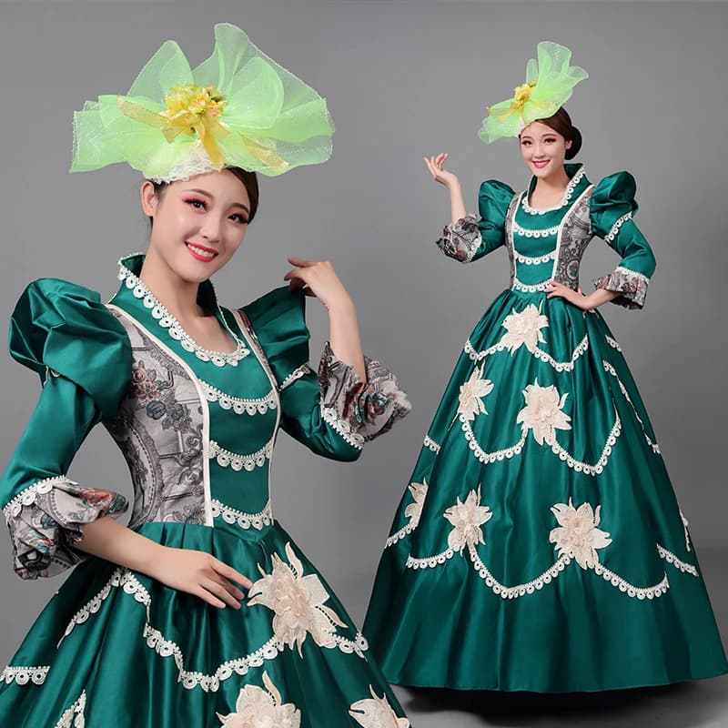 Abito da ballo verde personalizzato Abiti da sera medievali della corte Marie Abiti da ballo di fine anno del teatro storico rinascimentale in maschera
