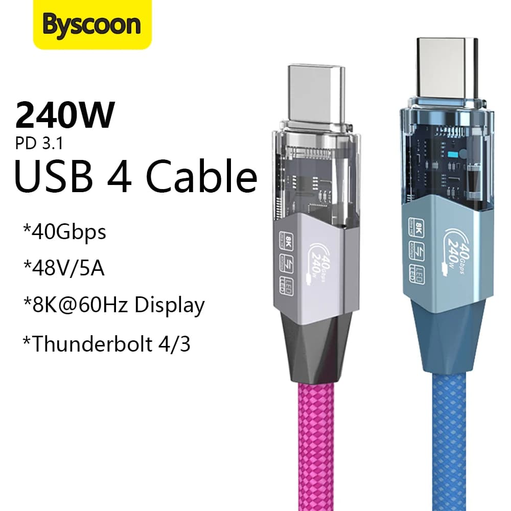 240W USB C to USB C Cable USB4 40Gbps Compatible Thunderbolt 4/3 8K Display PD3.1 Charging For USB C Monitors MacBook iPhone 17