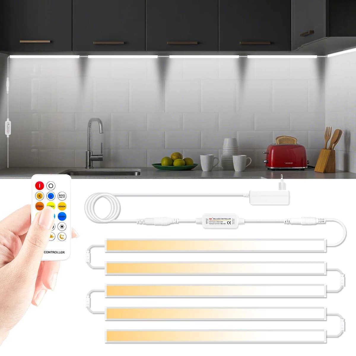 2700K to 6500K LED variable under cabinet lights 24V 48CM CCT dimmable aluminum bar lamp tube for kitchen cabinet desk decor