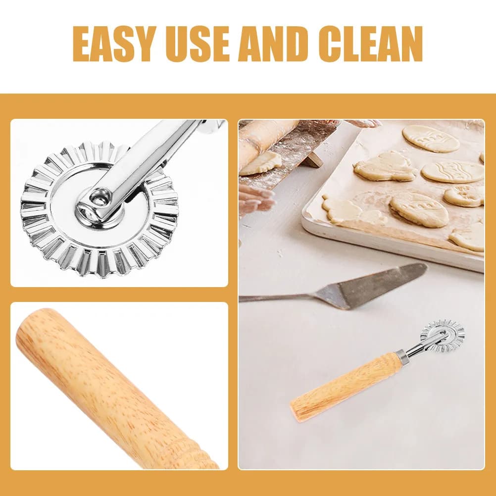 Set di 2 Rulli Multifunzione per Impasto Pizza e Pasticceria, Taglierino a Reticolo con Manico in Legno e Superficie in Lega per Cucina