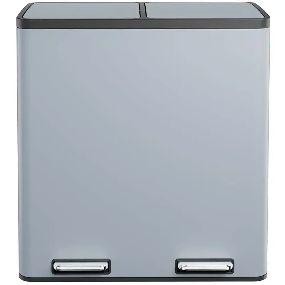 60L Dual Stainless Steel Trash Can with Separated Compartments, Plastic Inner Buckets, Soft-Close Lid, Airtight (Haze Blue)