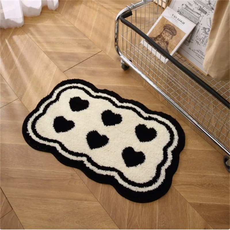 40x60cm Heart-Shaped Floor Mat Anti-Slip Bathroom Entrance Carpet Absorbent Door Rug for Bedroom Or Lobby