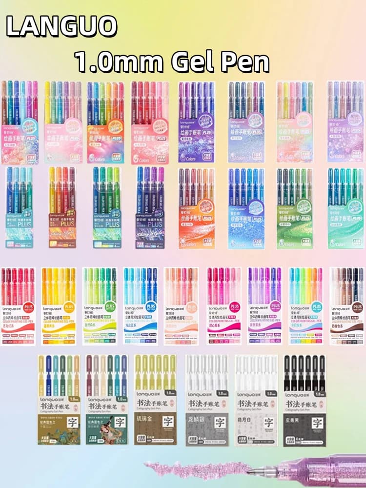 LANGUO 6/207 Colori Effetti Glitter Penna Gel Grande Capacità 1.0/0.5mm Penna per Scrittura Pittura Disegno Natale Materiale Scolastico d'Arte