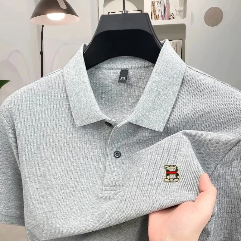 Polo da uomo a maniche corte in 100% cotone puro, di alta gamma, di marca, estivo, alla moda, lussuoso, squisito, con lettera B, per golf, casual, T-shirt