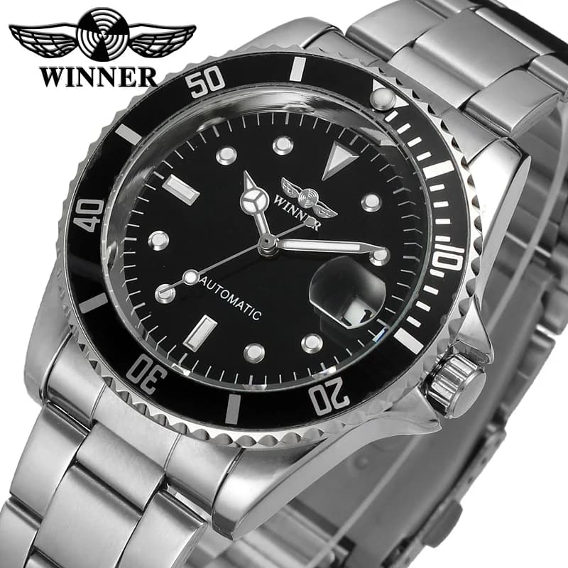 T-WINNER Sport Fashion Bezel Design Man Watches Date Automatic Mechanical Calendar Waterproof Stainless Steel Casual Male Clock