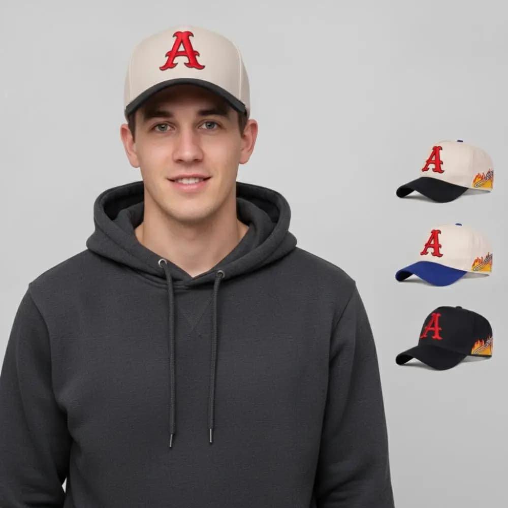 Vintage Flame Baseball Cap Cotton Red Letter A Embroidery Dad Hat Hip-hop Adjustable Streetwear Cap For Men Women