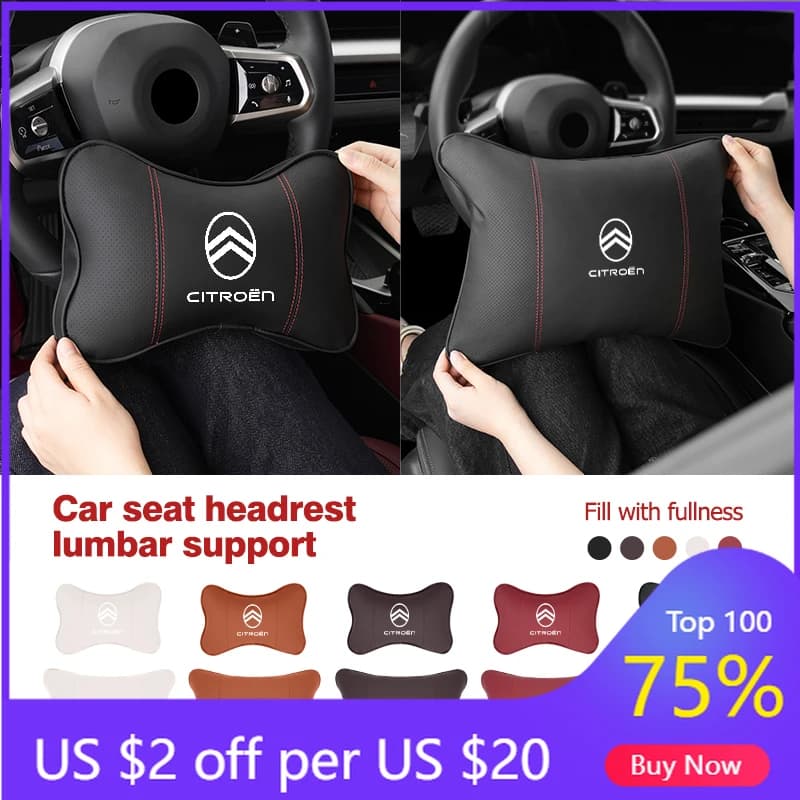 Cuscino Poggiatesta in Pelle per Auto 2026, Supporto Lombare per Sedile, per Citroen C4 C3 C5 C1 C2 C6 VTS C4L DS