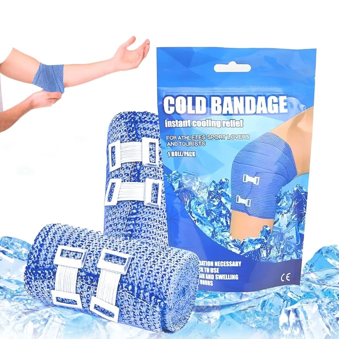 1 rotolo di benda di ghiaccio elastica nastro di compressione a freddo istantaneo riutilizzabile nastro di ghiaccio di raffreddamento tutore per caviglia recupero muscolare per atleti adulti