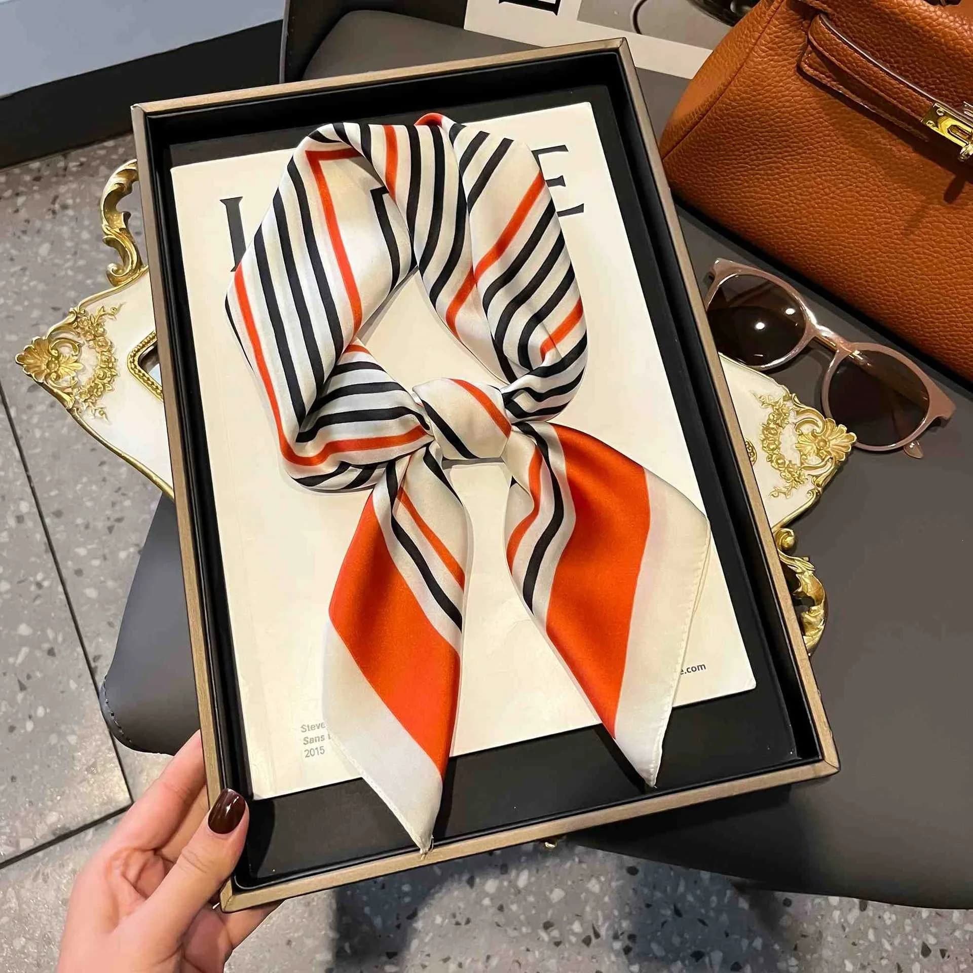 Luxury summer imitation silk 70cm small scarf stripe print square scarf decoration matching professional shirt women's scarf