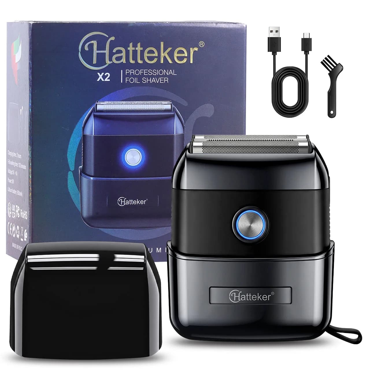 Hatteker Electric Shaver for Men Reciprocating Mini Beard Shaver Dry & Wet Use Three-Blade Home Use Beard Trimmer